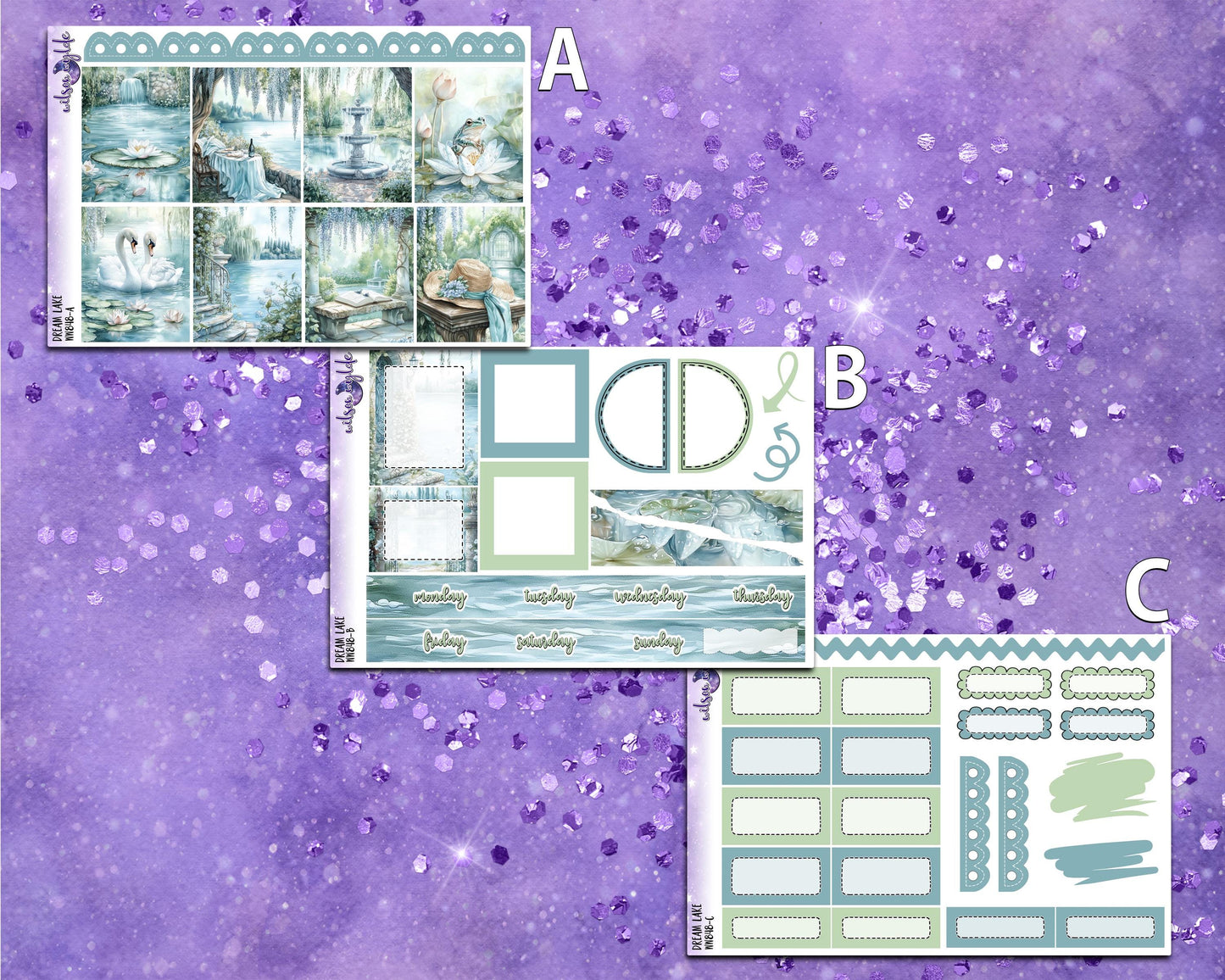 Dream Lake mini weekly sticker kit, STANDARD VERTICAL format, a la carte and bundle options. WW848