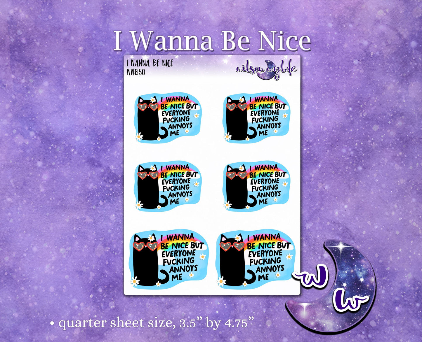 I Wanna Be Nice but everyone f*cking annoys me, sassy cat deco planner stickers, WW850