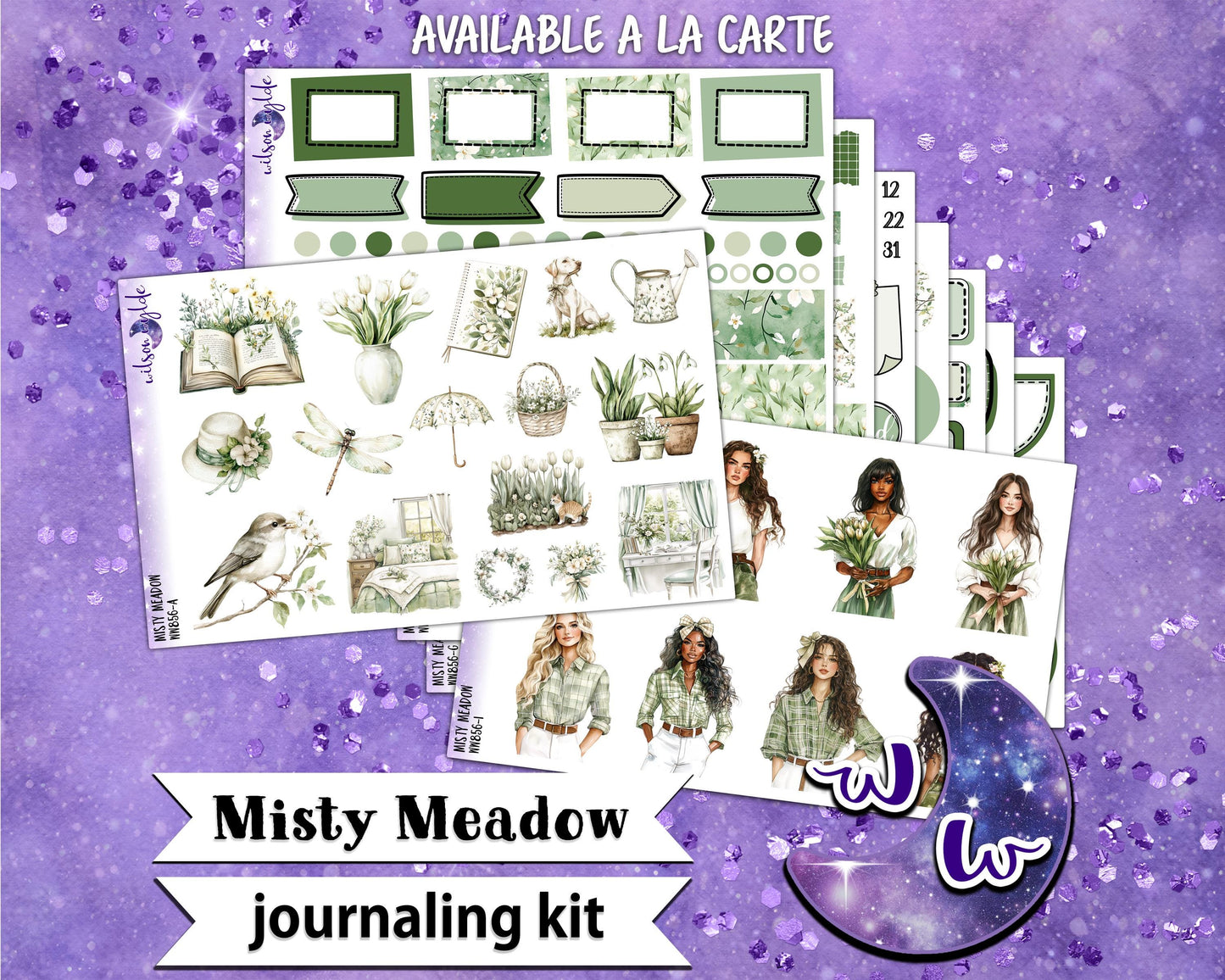 Misty Meadow journaling sticker kit, a la carte and bundle options. WW856
