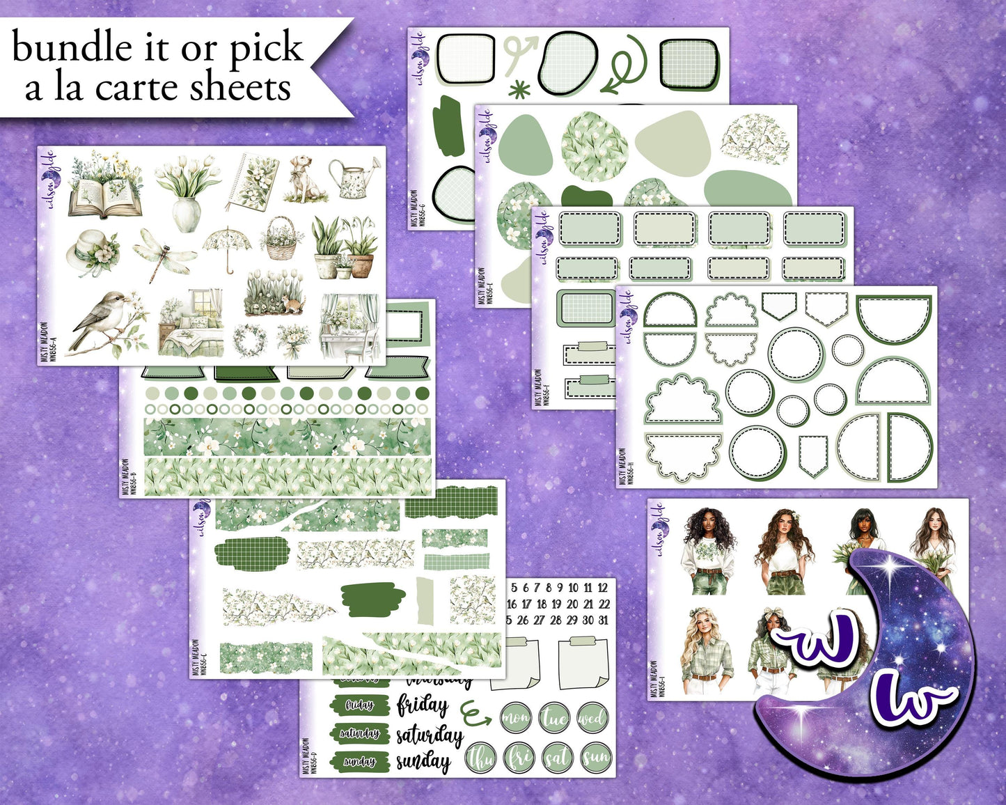 Misty Meadow journaling sticker kit, a la carte and bundle options. WW856