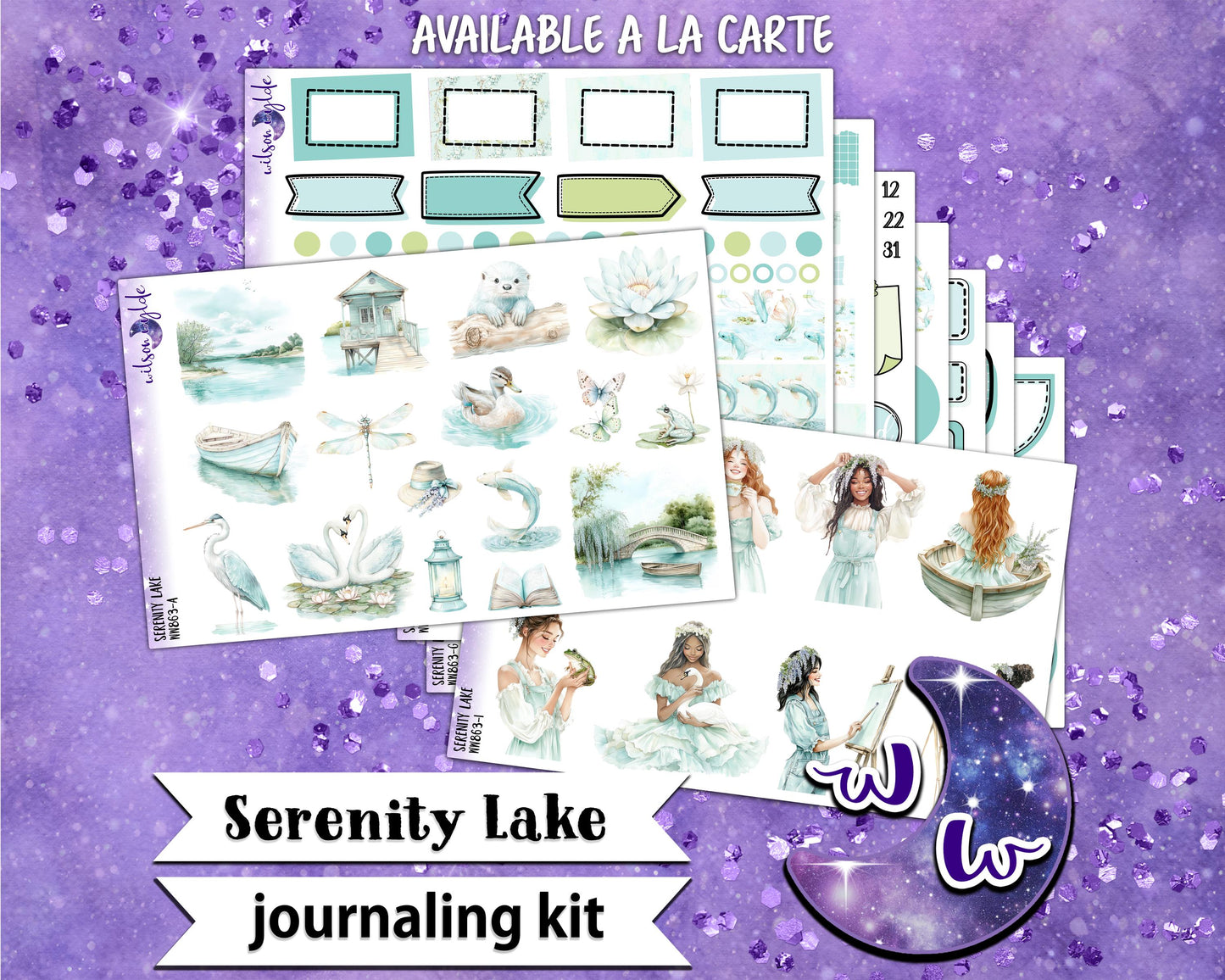 Serenity Lake journaling sticker kit, a la carte and bundle options. WW863