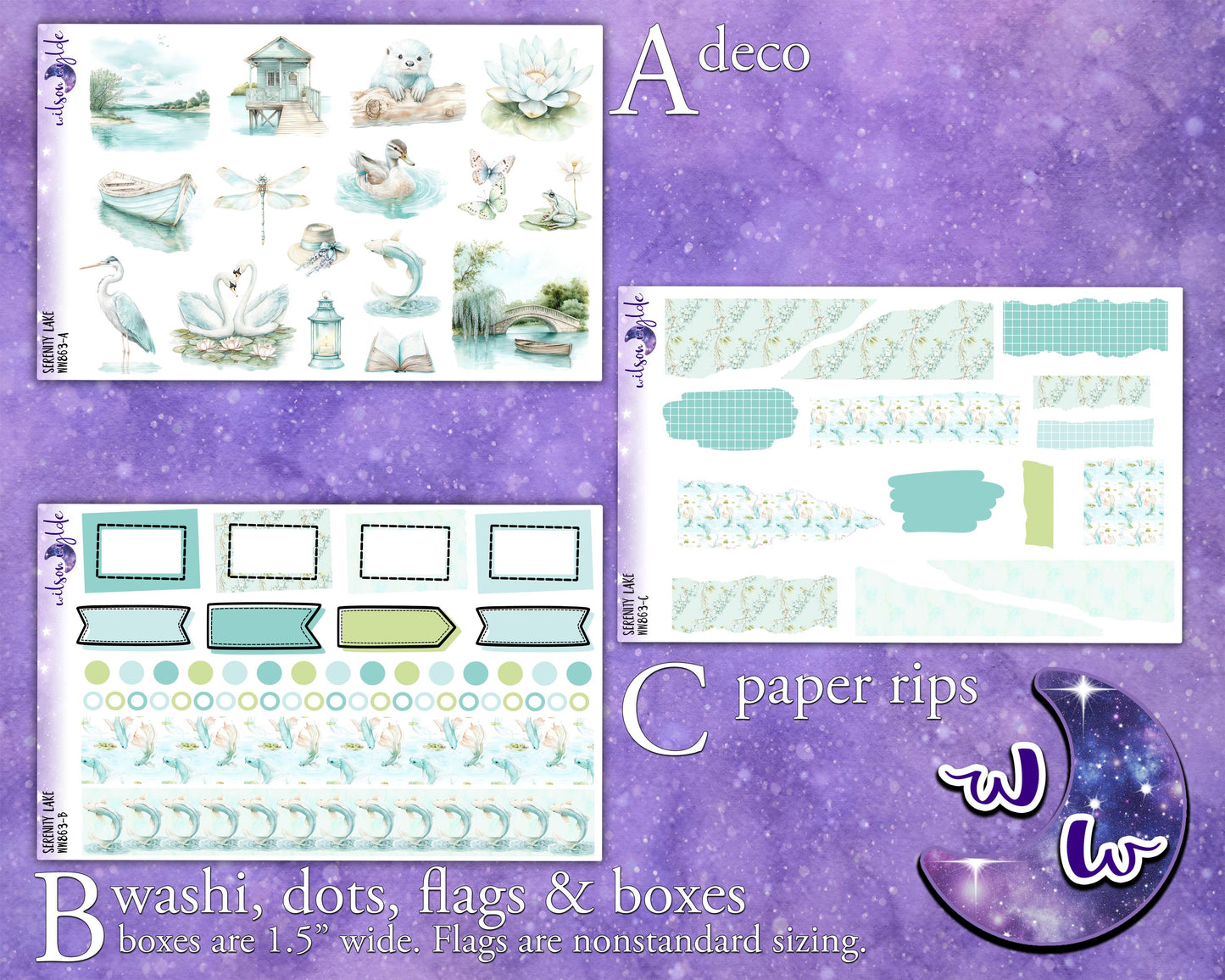 Serenity Lake journaling sticker kit, a la carte and bundle options. WW863