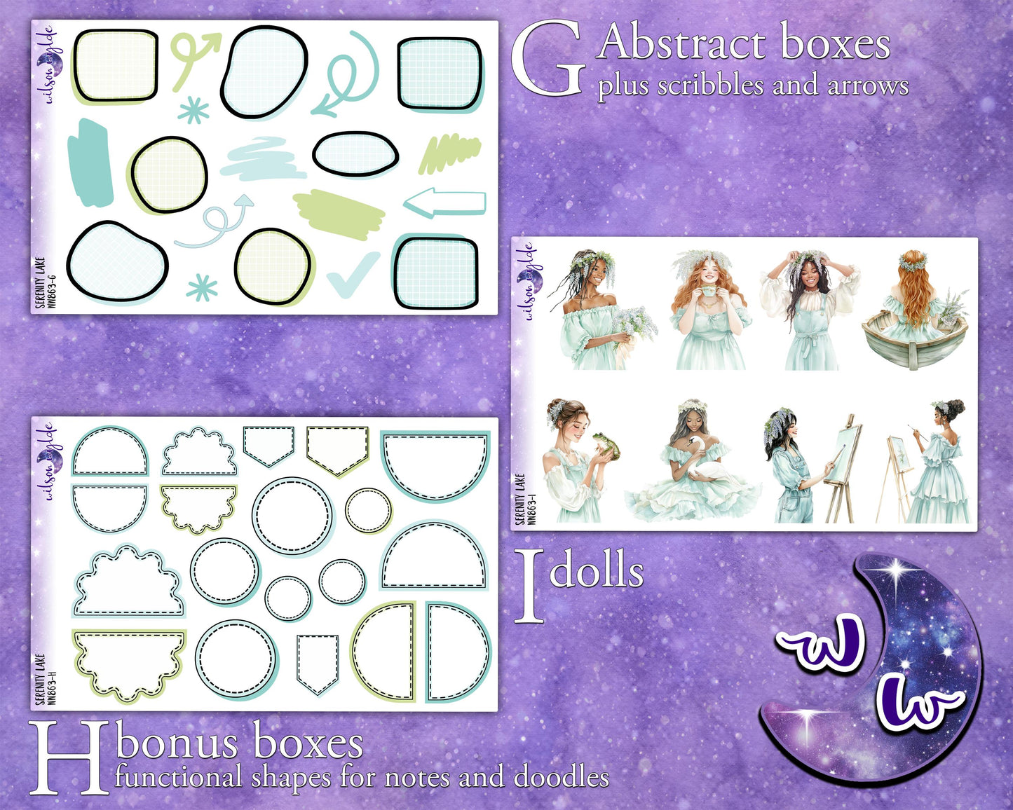 Serenity Lake journaling sticker kit, a la carte and bundle options. WW863