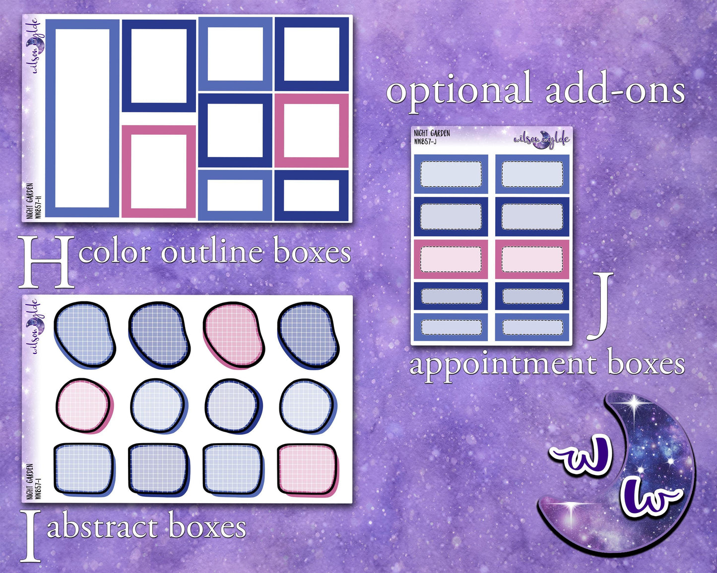 Night Garden weekly sticker kit, STANDARD VERTICAL format, a la carte and bundle options. WW857
