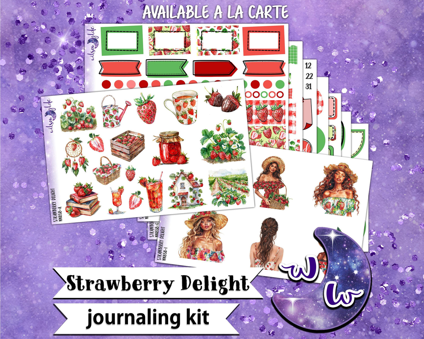 Strawberry Delight journaling sticker kit, a la carte and bundle options. WW858
