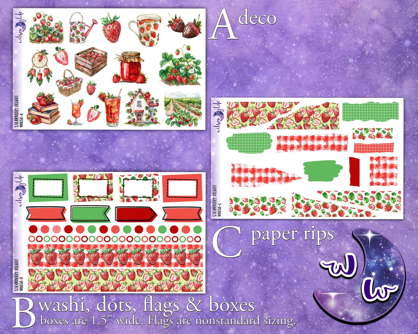 Strawberry Delight journaling sticker kit, a la carte and bundle options. WW858