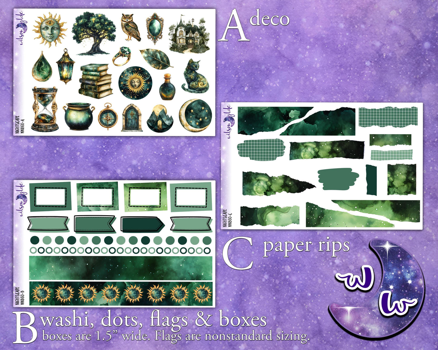 Nightscape journaling sticker kit, a la carte and bundle options. WW860