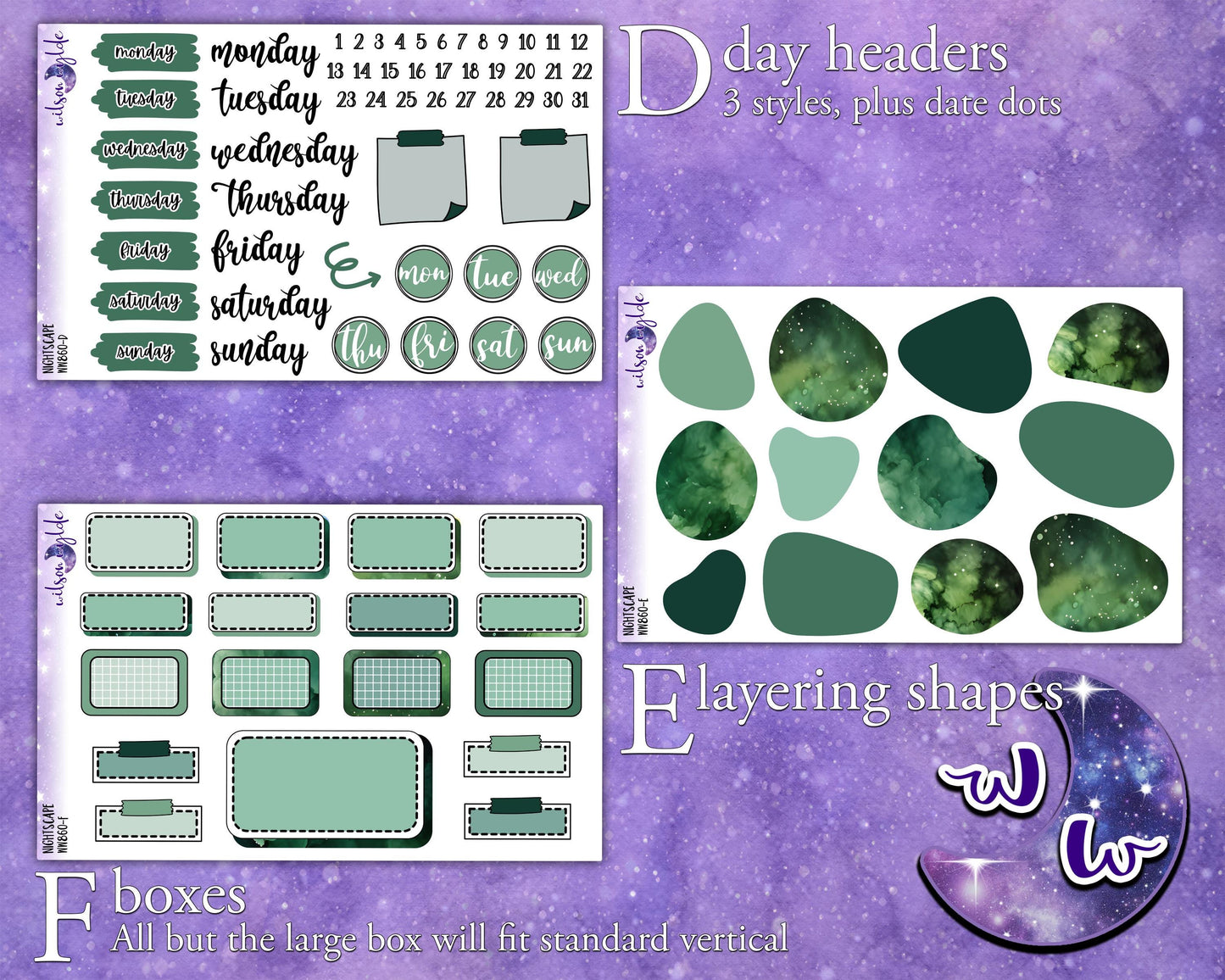 Nightscape journaling sticker kit, a la carte and bundle options. WW860