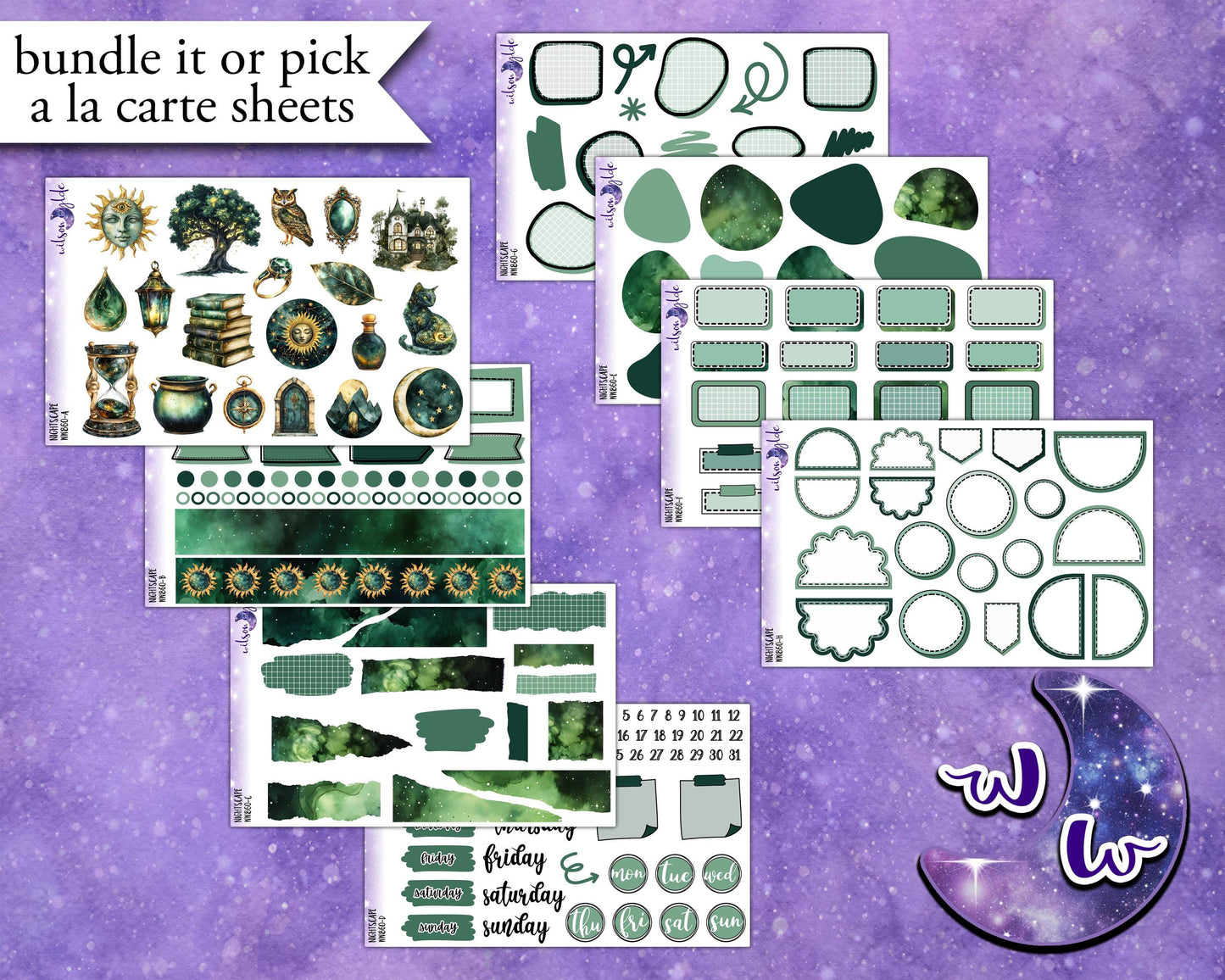 Nightscape journaling sticker kit, a la carte and bundle options. WW860