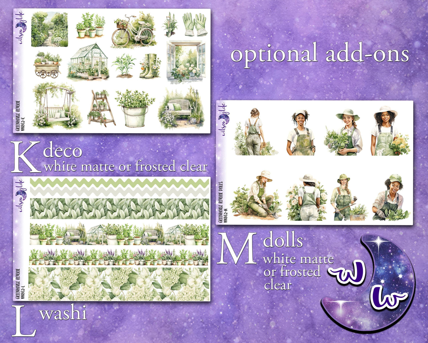 Greenhouse Reverie weekly sticker kit, STANDARD VERTICAL format, a la carte & bundle options. Gardening, green thumb, WW862