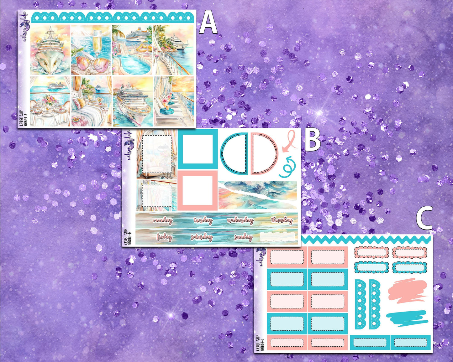 Cruise Ship mini weekly sticker kit, STANDARD VERTICAL format, a la carte and bundle options. WW864