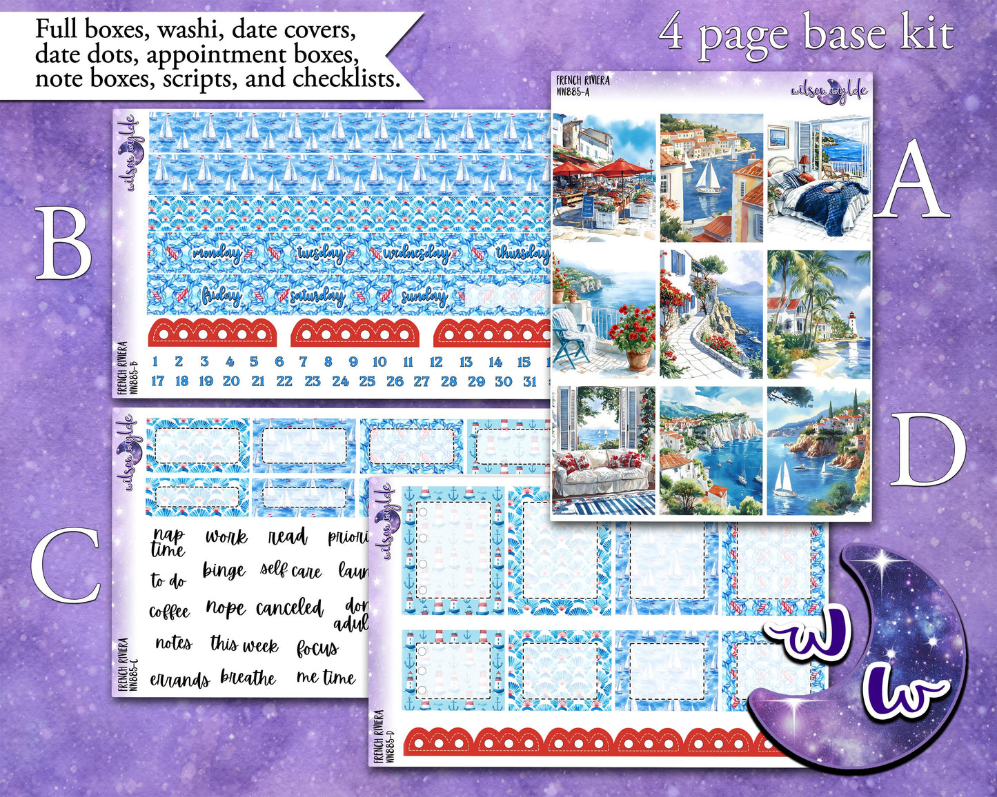 French Riviera weekly sticker kit, STANDARD VERTICAL format, a la carte and bundle options. WW885