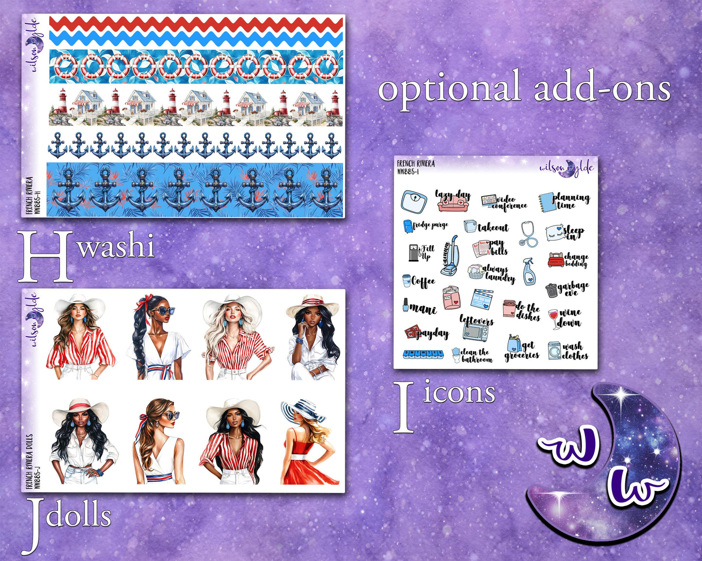French Riviera weekly sticker kit, STANDARD VERTICAL format, a la carte and bundle options. WW885