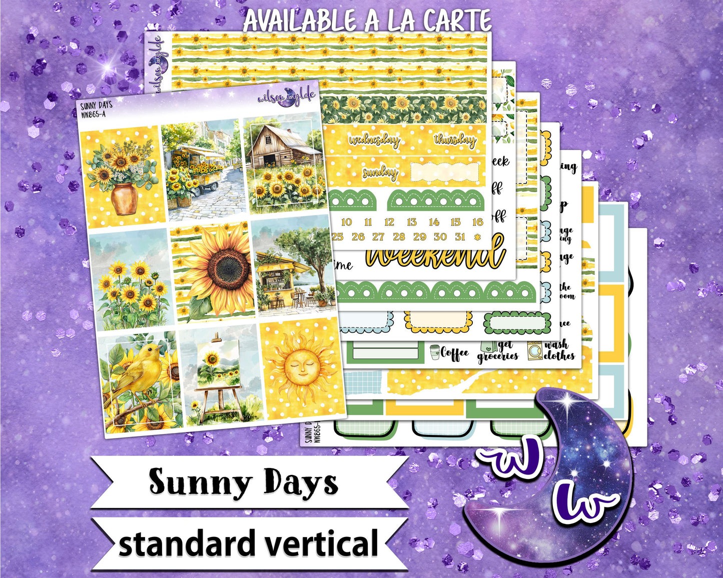 Sunny Days weekly sticker kit, STANDARD VERTICAL format, a la carte and bundle options. WW865