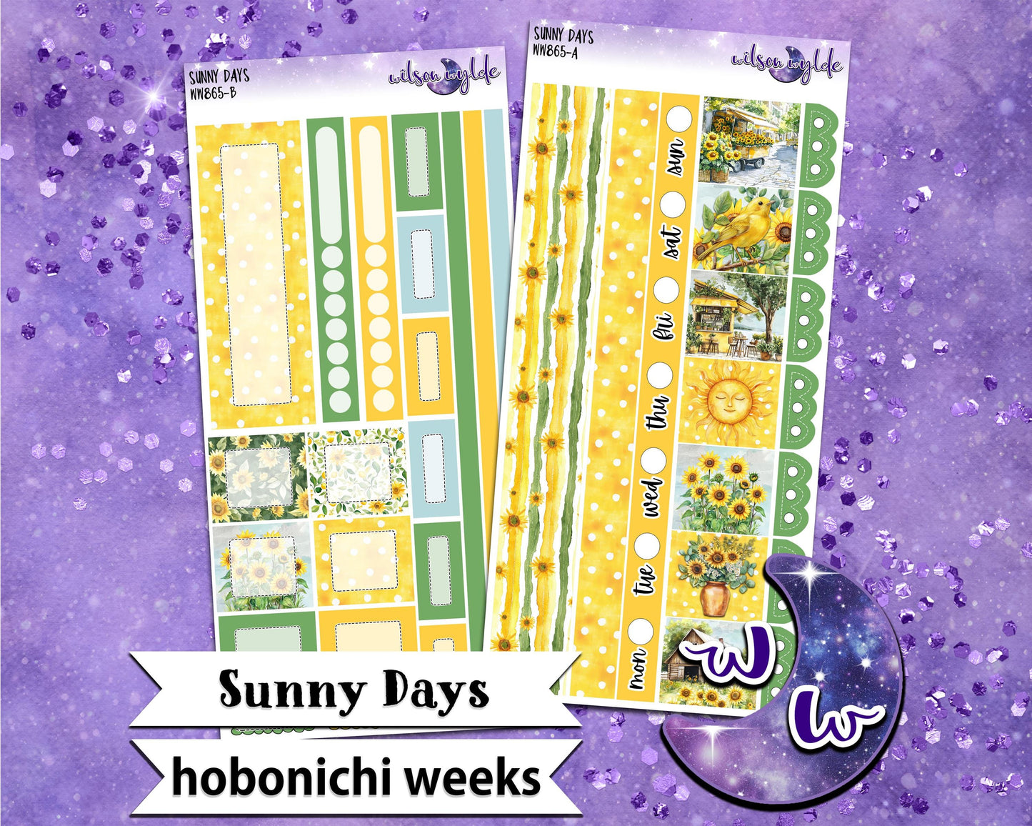 Sunny Days weekly sticker kit, HOBONICHI WEEKS format, a la carte and bundle options. WW865
