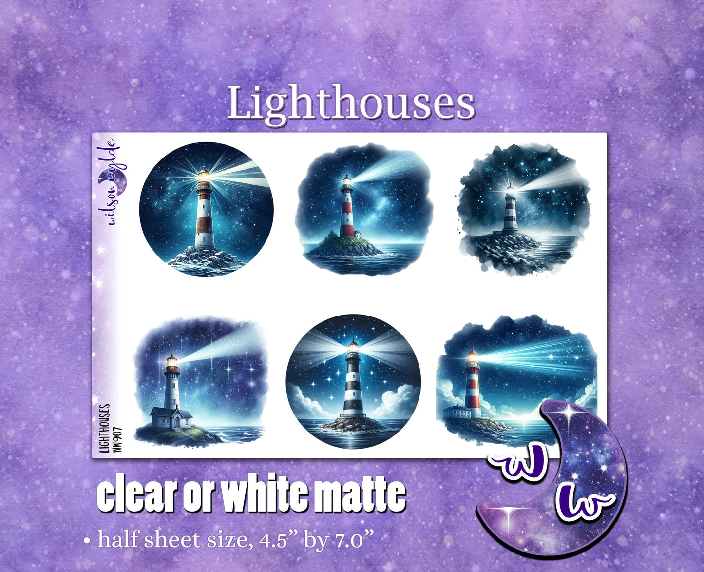 Lighthouses deco planner stickers, Matte or frosted clear. WW907