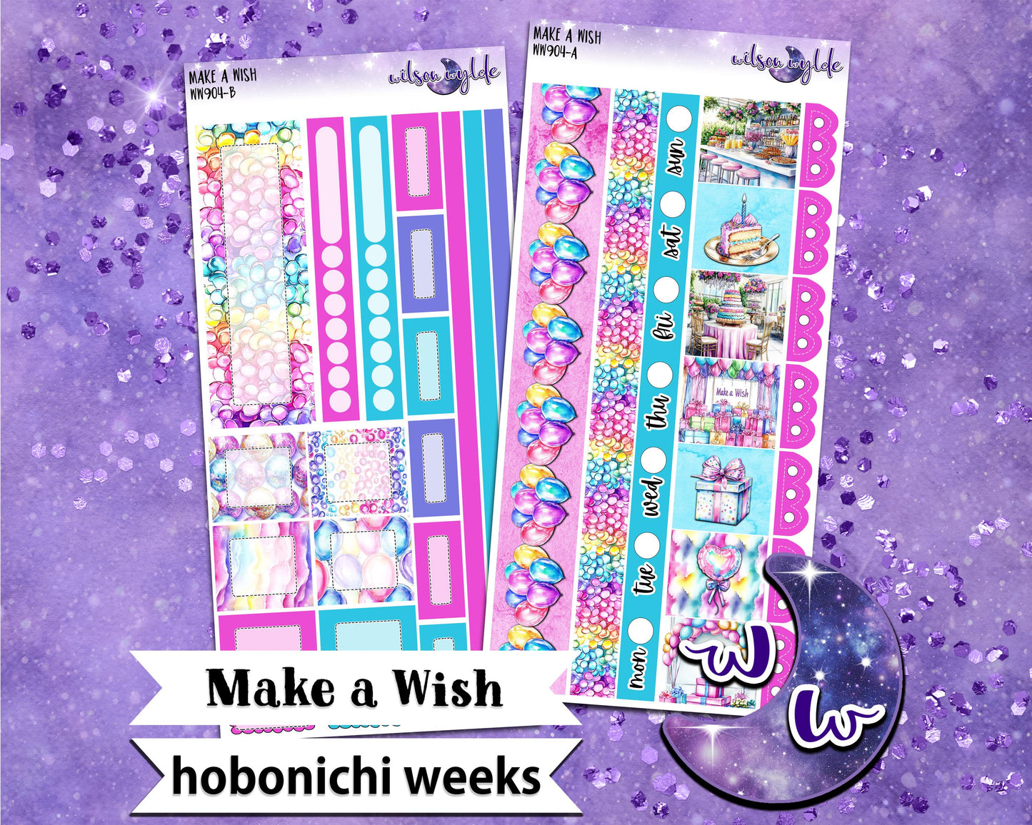Make a Wish weekly sticker kit, HOBONICHI WEEKS format, a la carte and bundle options. happy birthday WW904