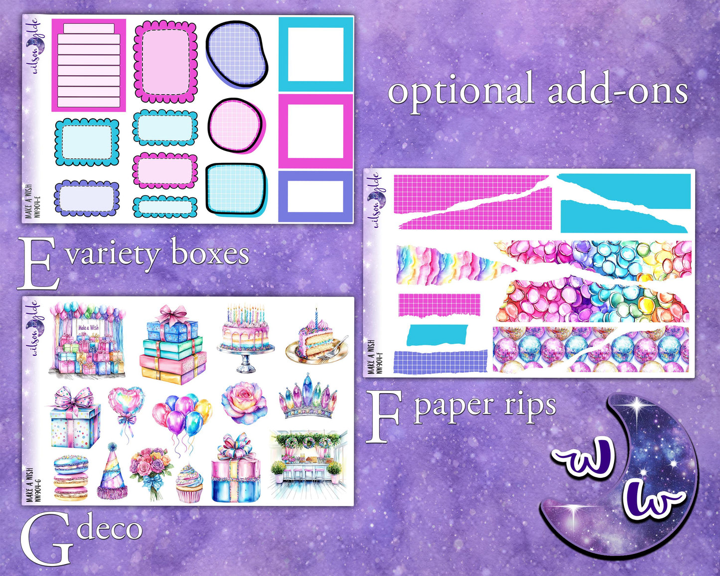Make a Wish weekly sticker kit, STANDARD VERTICAL format, a la carte and bundle options. happy birthday party WW904