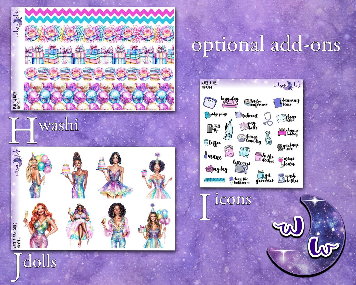 Make a Wish weekly sticker kit, STANDARD VERTICAL format, a la carte and bundle options. happy birthday party WW904