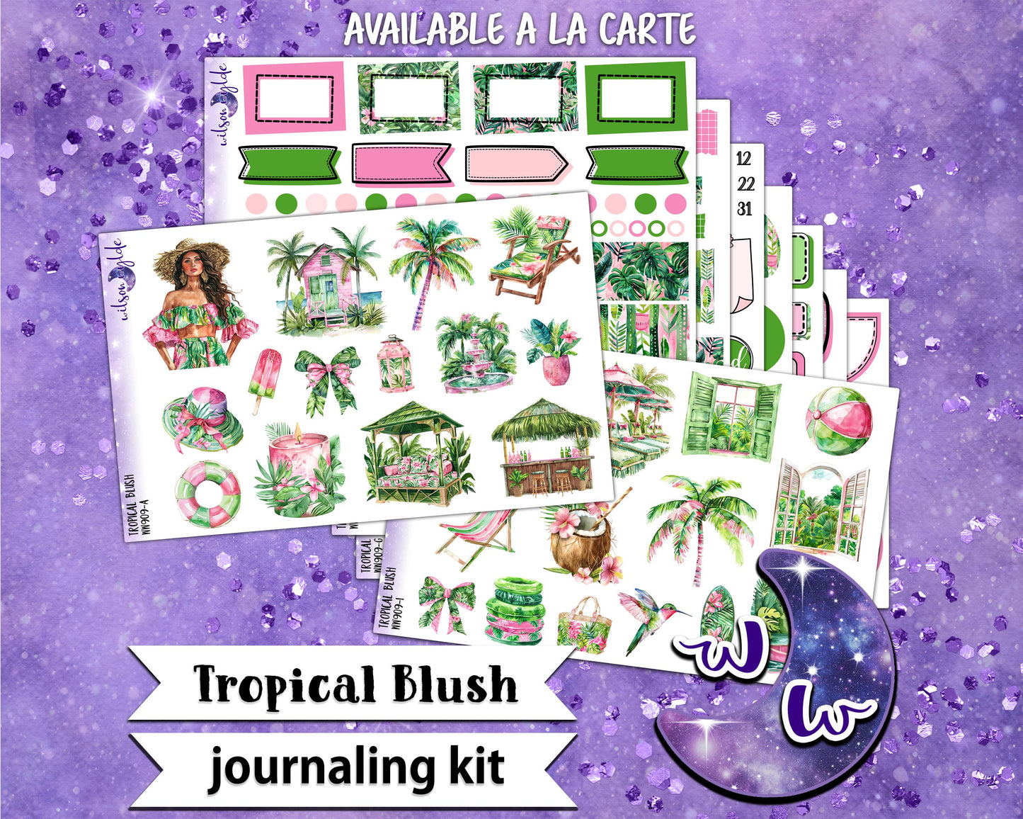 Tropical Blush journaling sticker kit, a la carte and bundle options. WW908