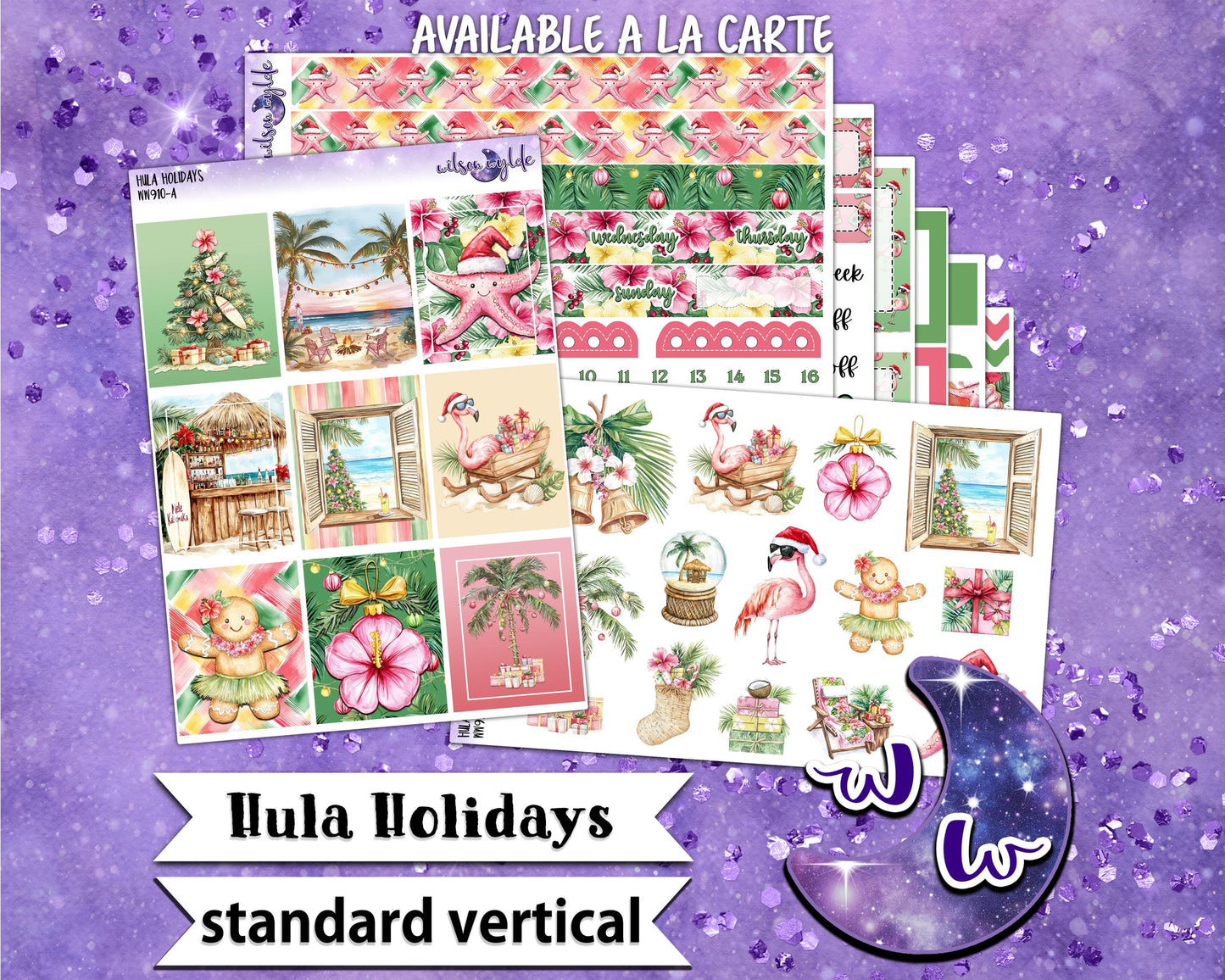 Hula Holidays weekly sticker kit, STANDARD VERTICAL format, a la carte and bundle options. Christmas in July WW910