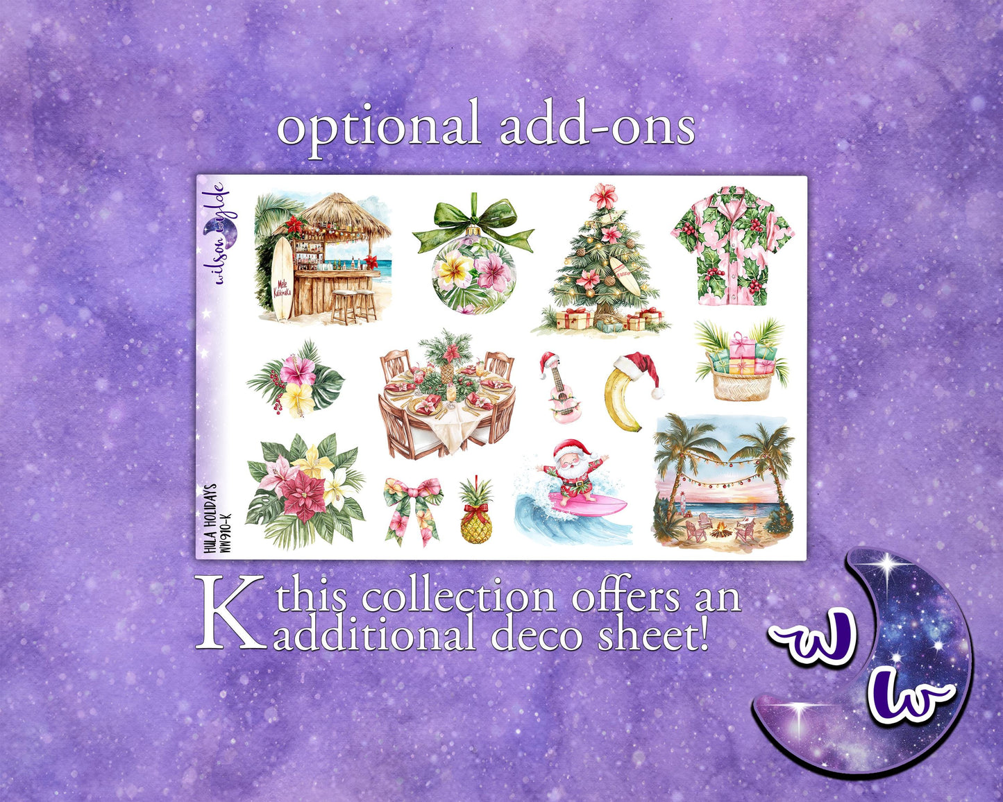 Hula Holidays weekly sticker kit, STANDARD VERTICAL format, a la carte and bundle options. Christmas in July WW910