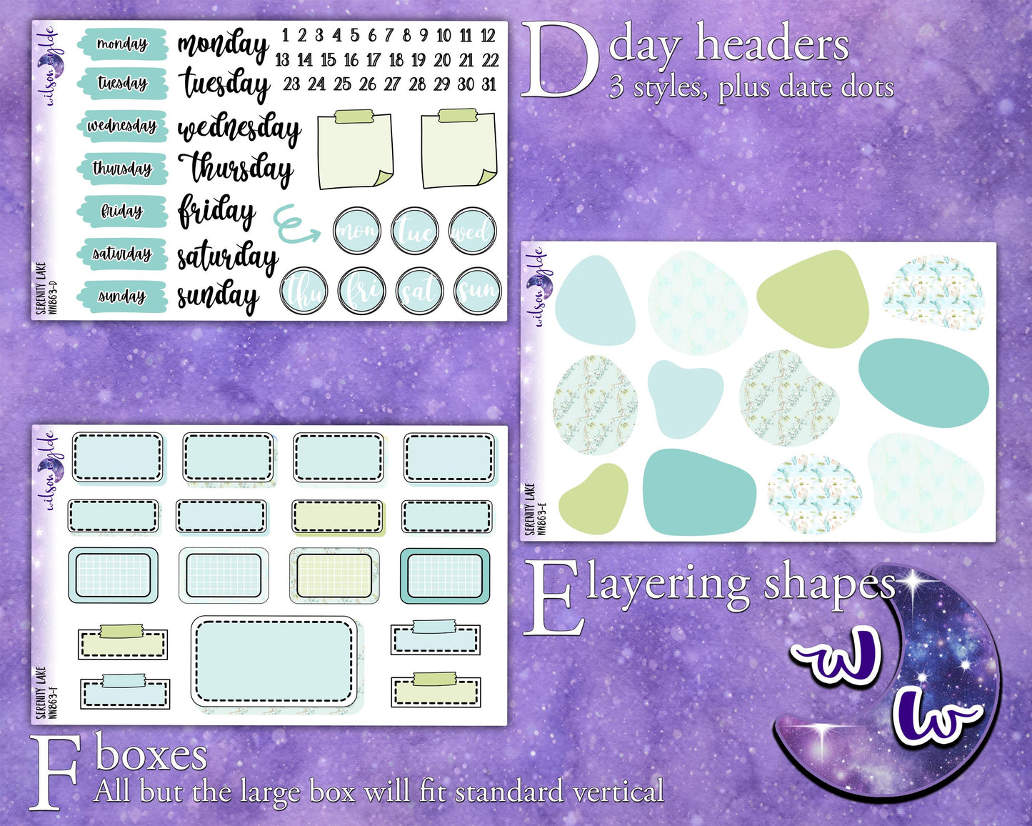Serenity Lake journaling sticker kit, a la carte and bundle options. WW863
