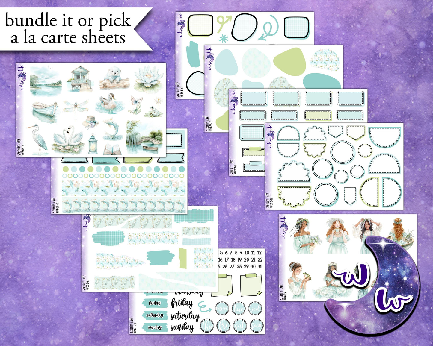 Serenity Lake journaling sticker kit, a la carte and bundle options. WW863
