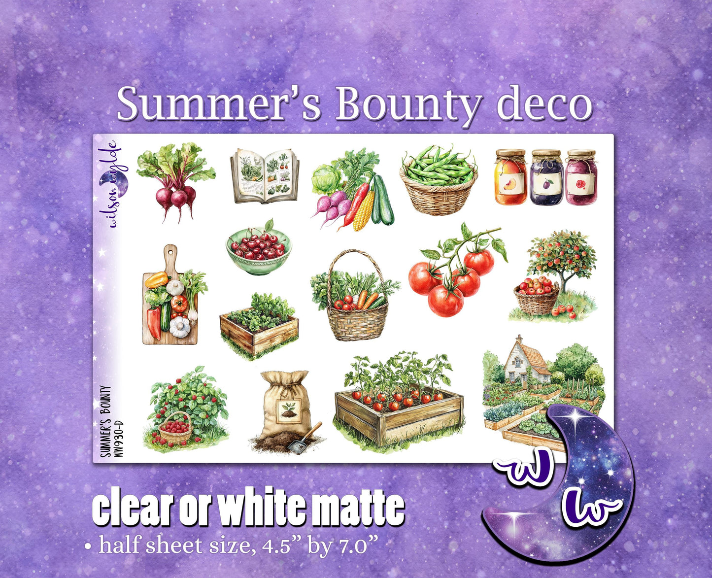 Summer's Bounty mini weekly sticker kit, Cousin or Standard Vertical format, a la carte and bundle options. WW930