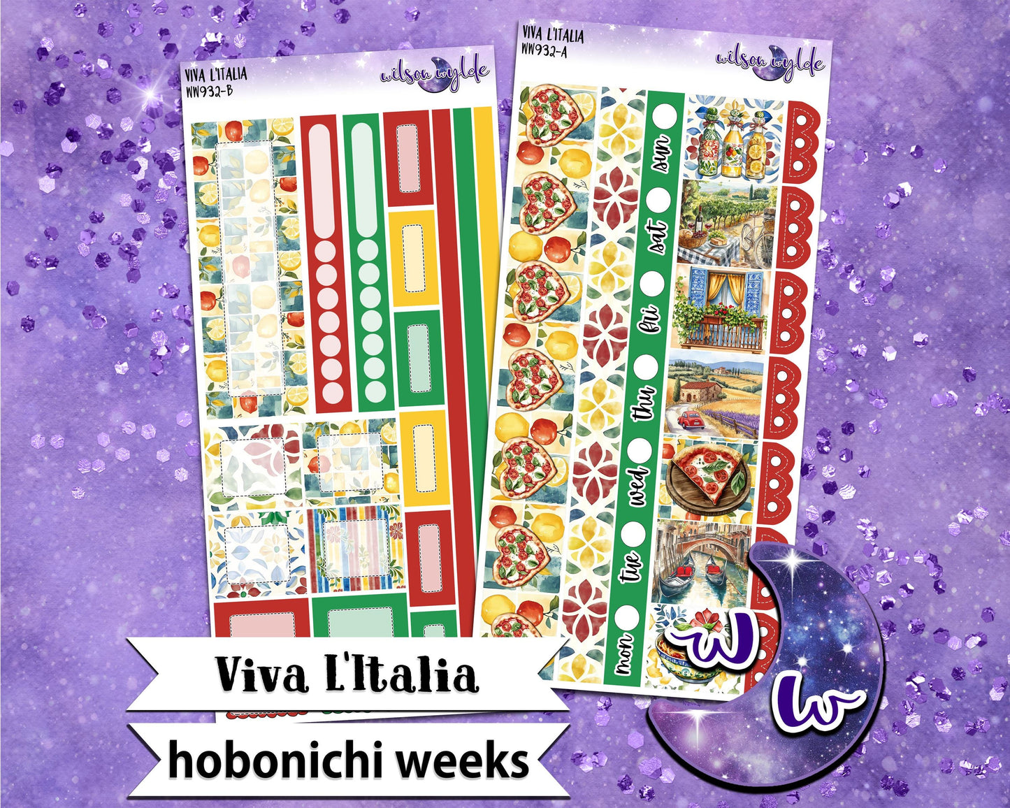Viva L'Italia weekly sticker kit, HOBONICHI WEEKS format, a la carte and bundle options. WW932