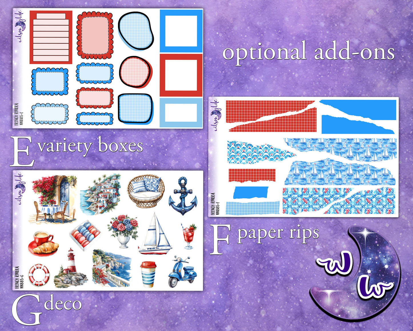 French Riviera weekly sticker kit, STANDARD VERTICAL format, a la carte and bundle options. WW885