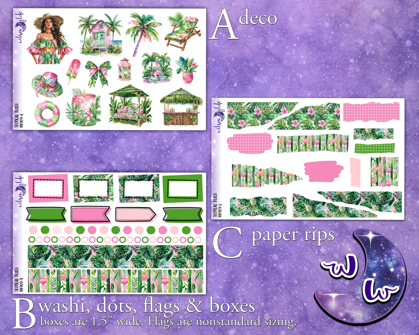 Tropical Blush journaling sticker kit, a la carte and bundle options. WW908