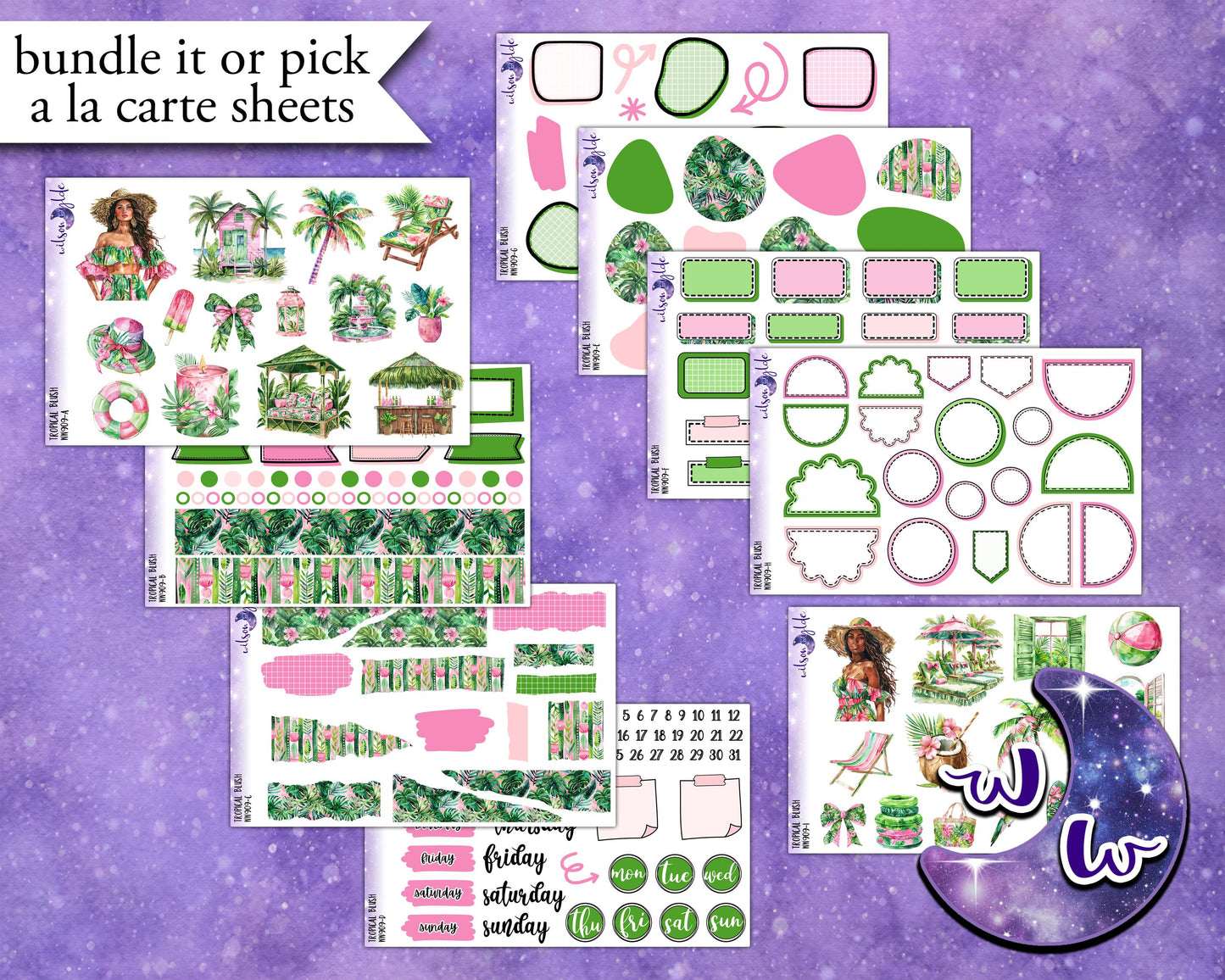 Tropical Blush journaling sticker kit, a la carte and bundle options. WW908