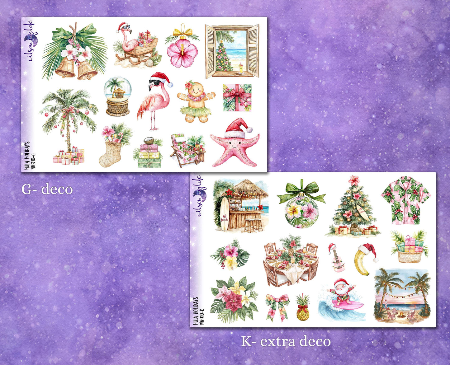 Hula Holidays deco planner stickers, Matte or frosted clear. Christmas in July WW910