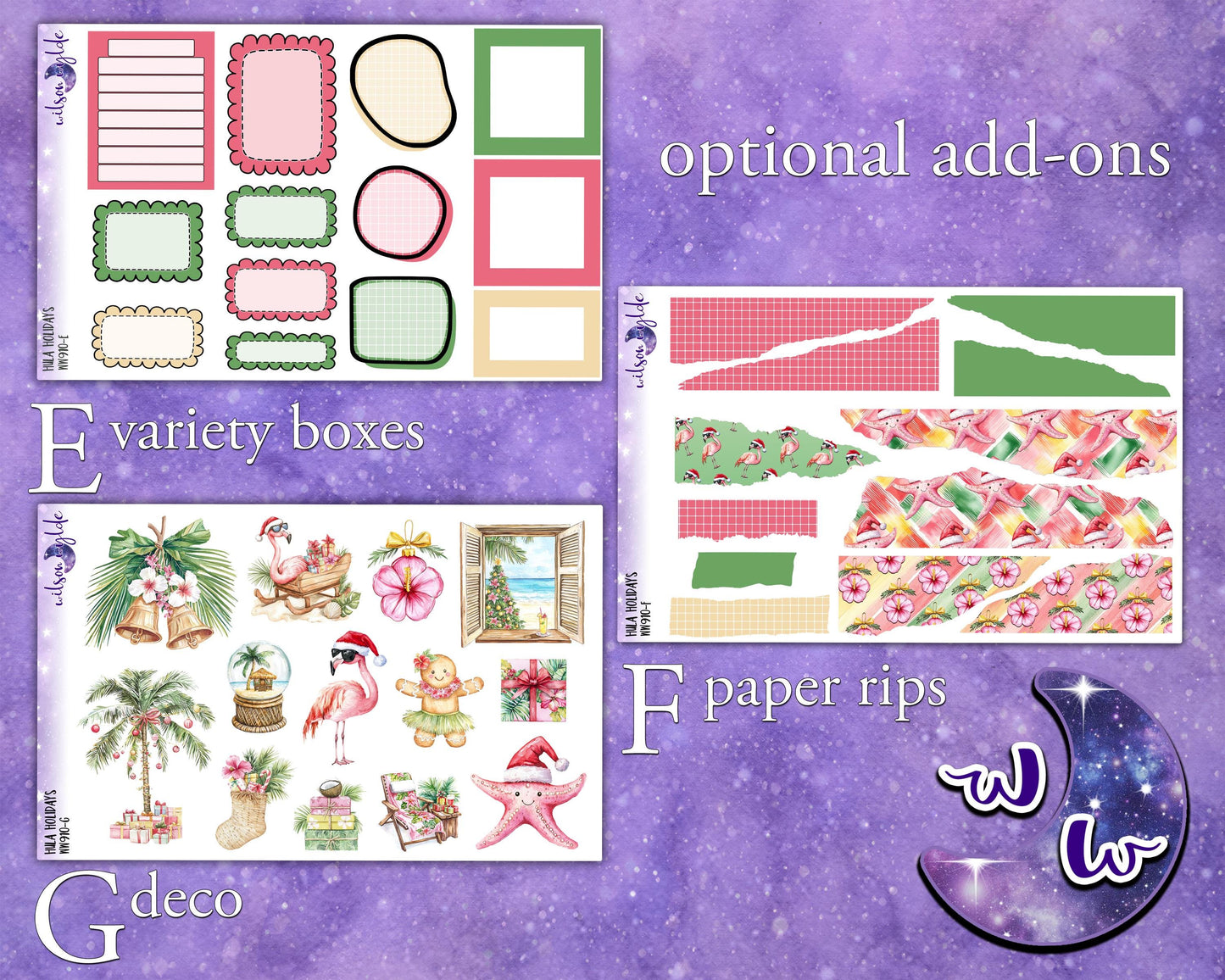 Hula Holidays weekly sticker kit, STANDARD VERTICAL format, a la carte and bundle options. Christmas in July WW910