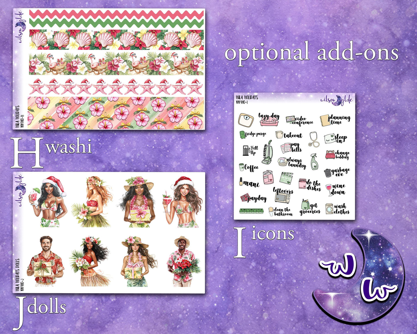 Hula Holidays weekly sticker kit, STANDARD VERTICAL format, a la carte and bundle options. Christmas in July WW910