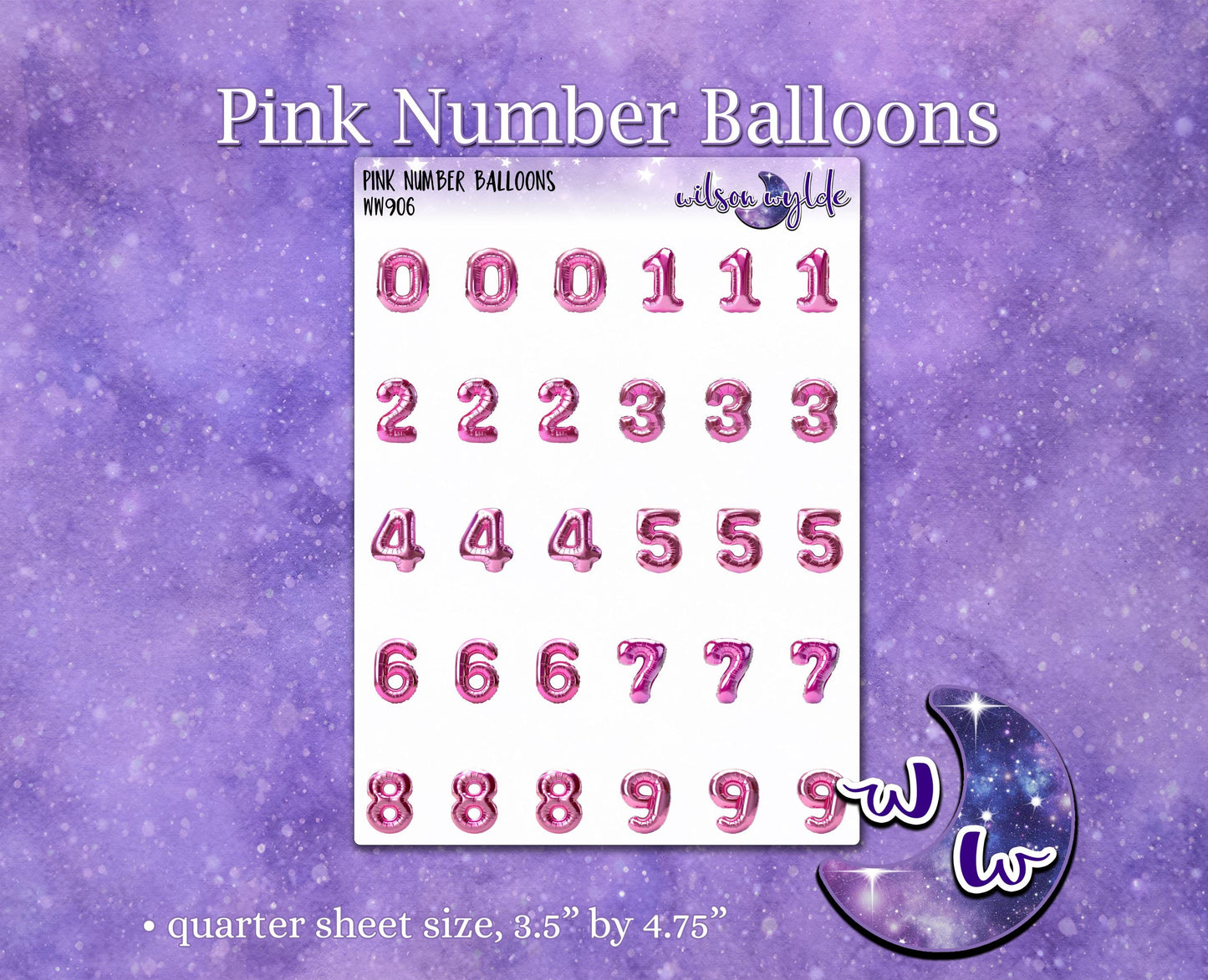 Pink Number Balloons small deco planner stickers, WW906