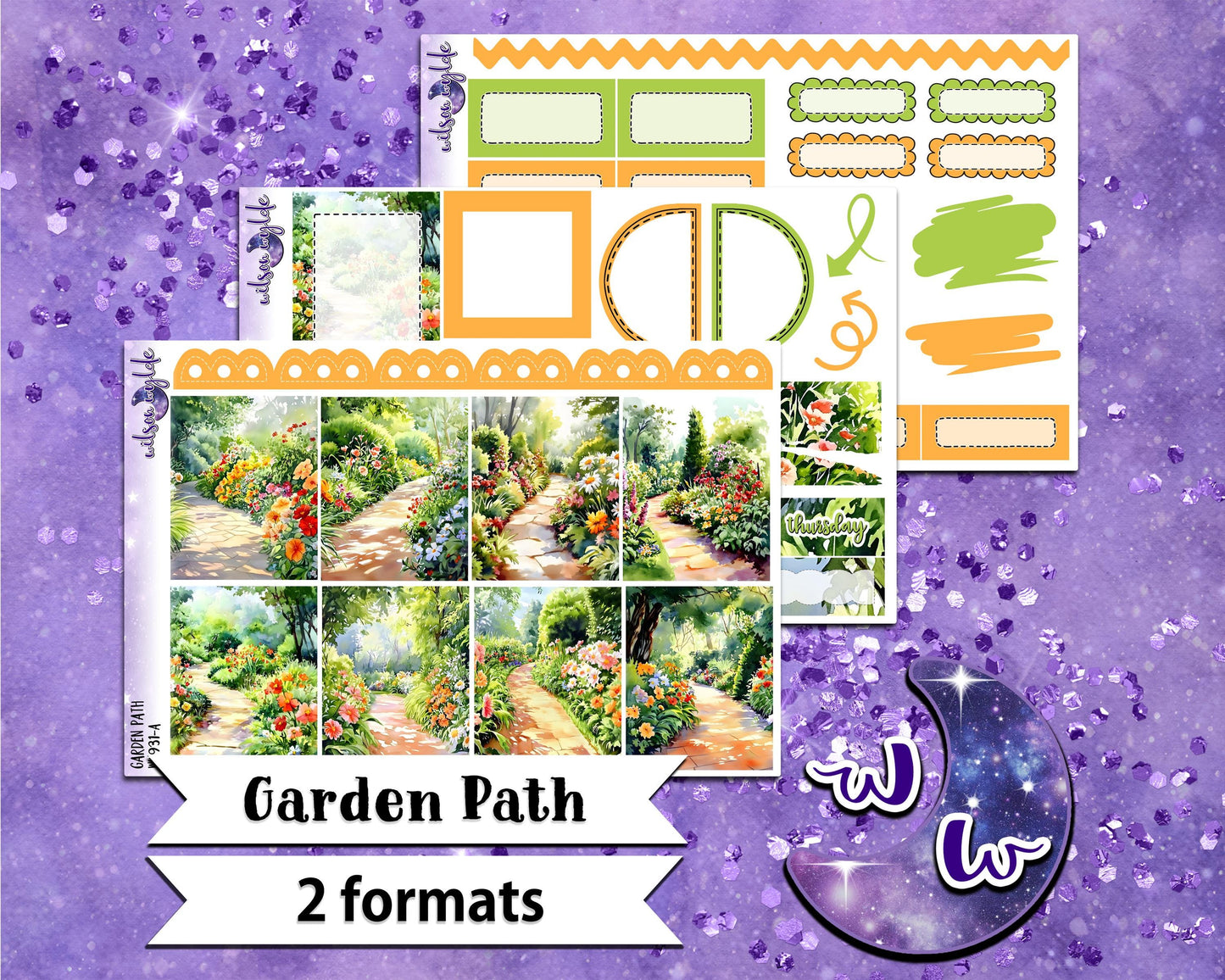 Garden Path mini weekly sticker kit, Cousin or Standard Vertical format, a la carte and bundle options. WW931
