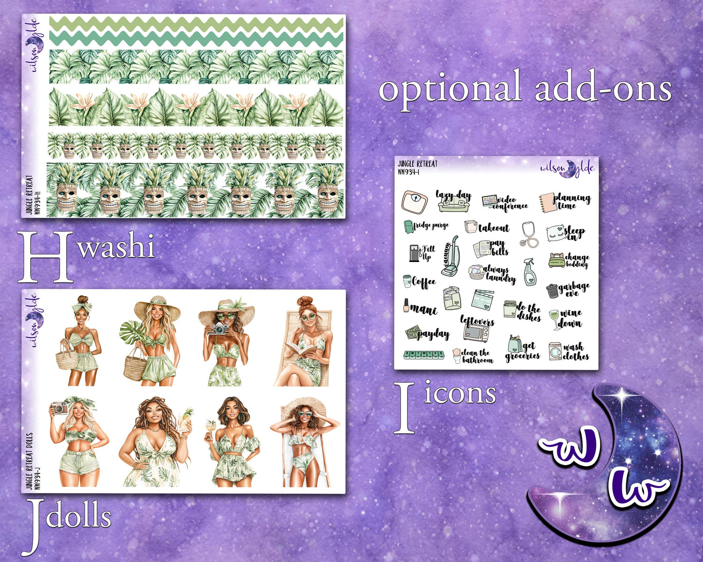 Jungle Retreat weekly sticker kit, STANDARD VERTICAL format, a la carte and bundle options. WW934