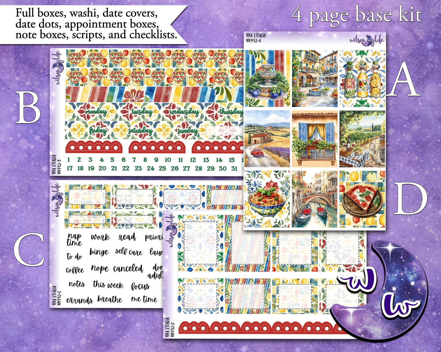 Viva L'Italia weekly sticker kit, STANDARD VERTICAL format, a la carte and bundle options. WW932
