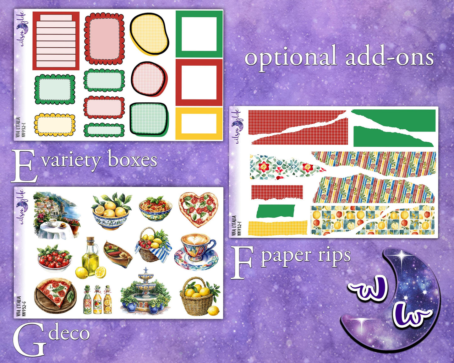 Viva L'Italia weekly sticker kit, STANDARD VERTICAL format, a la carte and bundle options. WW932