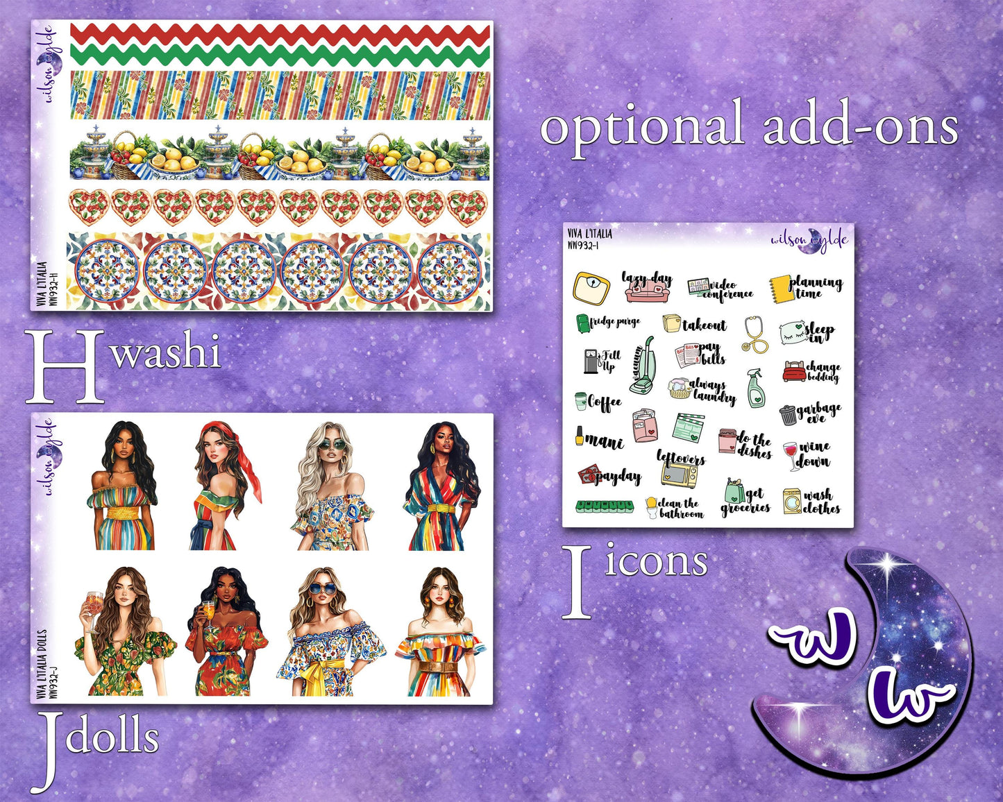 Viva L'Italia weekly sticker kit, STANDARD VERTICAL format, a la carte and bundle options. WW932