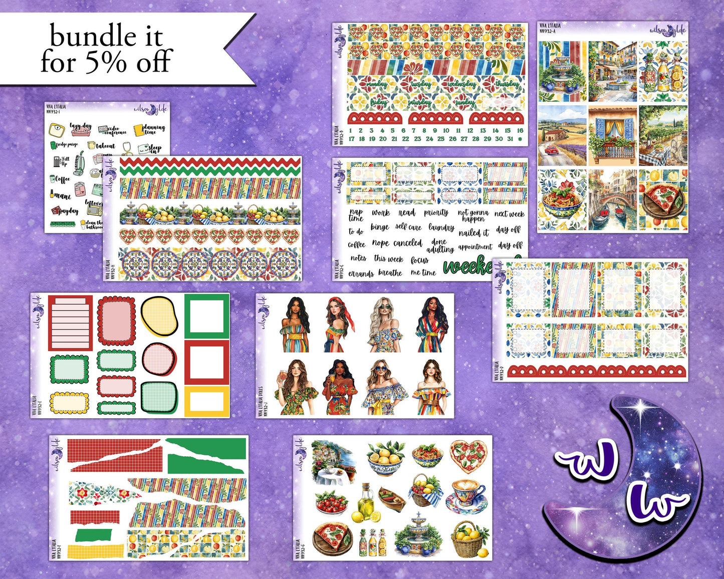 Viva L'Italia weekly sticker kit, STANDARD VERTICAL format, a la carte and bundle options. WW932