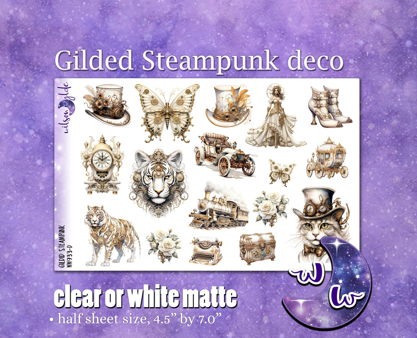 Gilded Steampunk mini weekly sticker kit, Cousin or Standard Vertical format, a la carte and bundle options. WW933