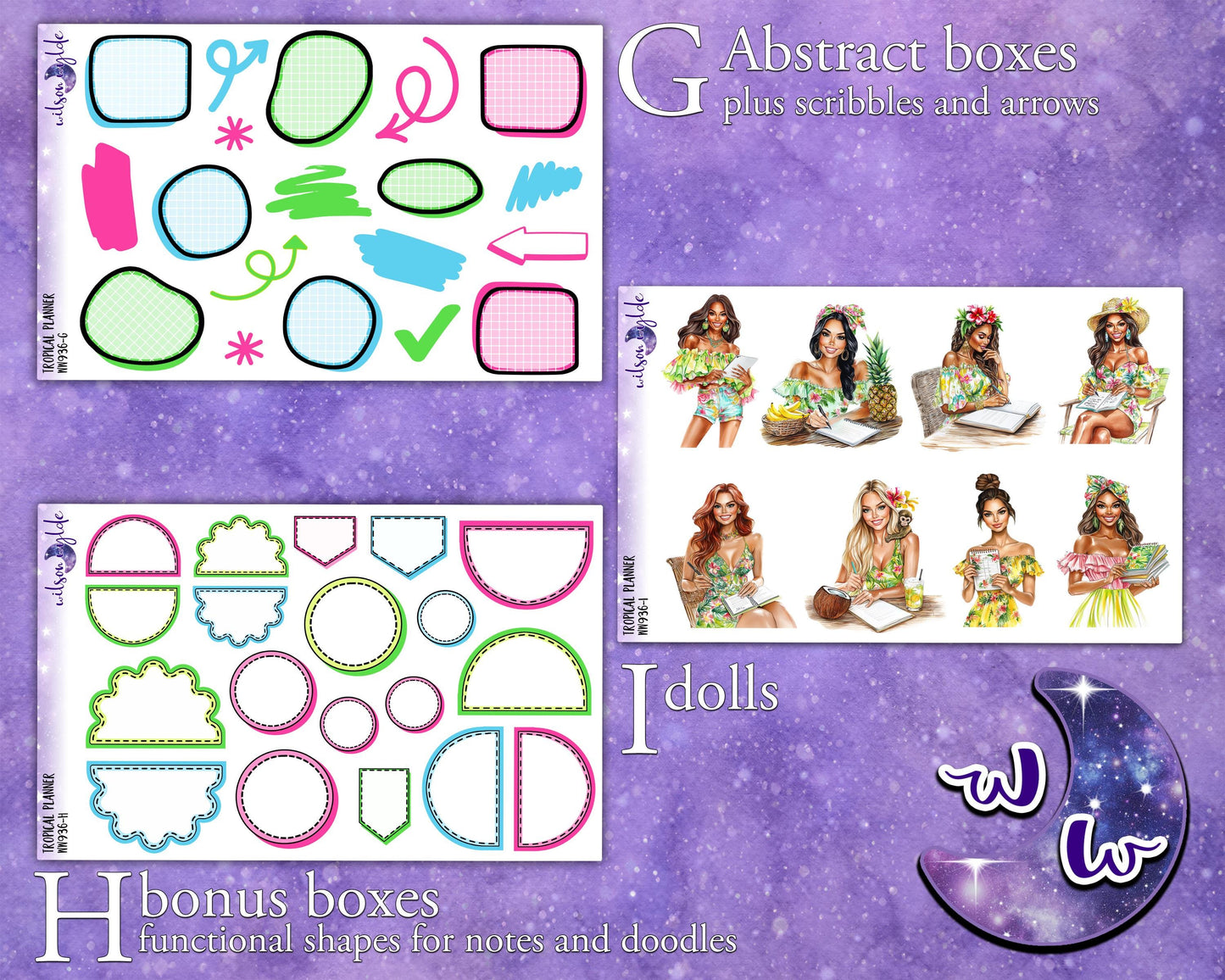 Tropical Planner journaling sticker kit, a la carte and bundle options. WW936