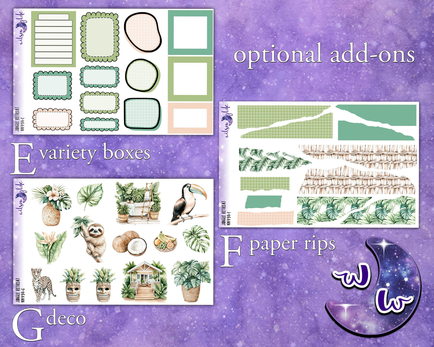 Jungle Retreat weekly sticker kit, STANDARD VERTICAL format, a la carte and bundle options. WW934