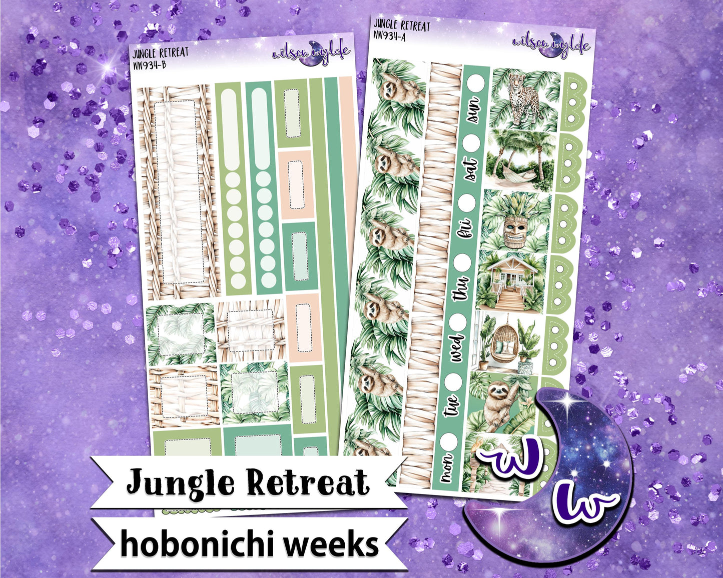 Jungle Retreat weekly sticker kit, HOBONICHI WEEKS format, a la carte and bundle options. WW934
