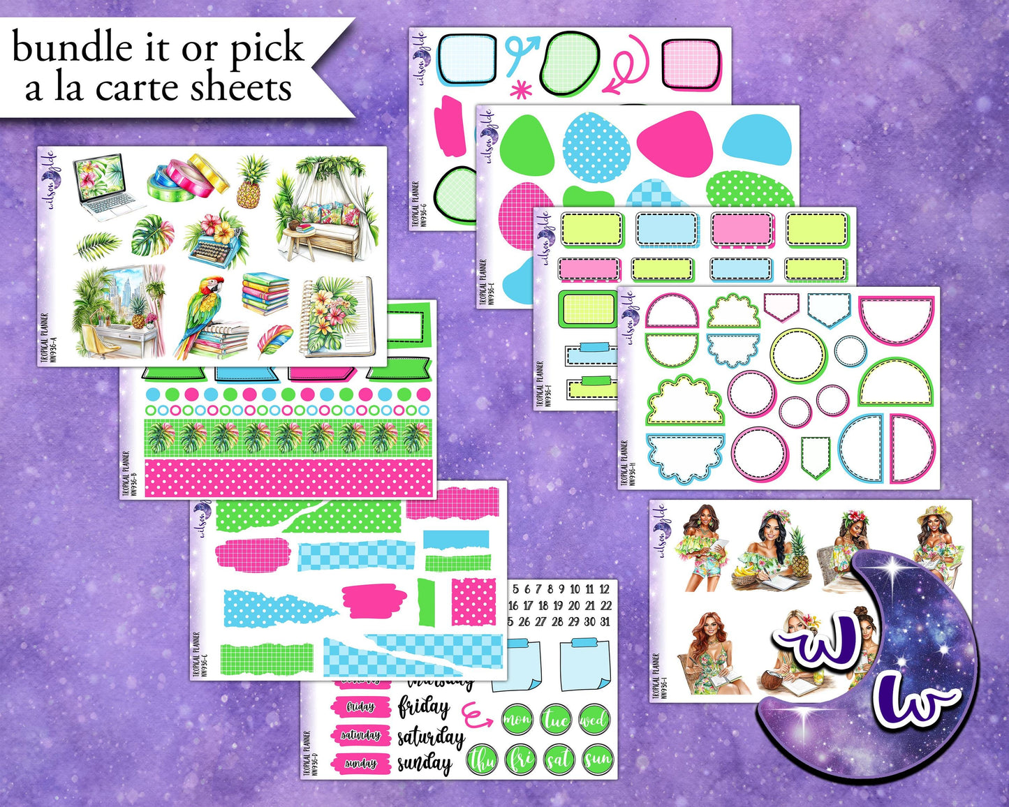 Tropical Planner journaling sticker kit, a la carte and bundle options. WW936