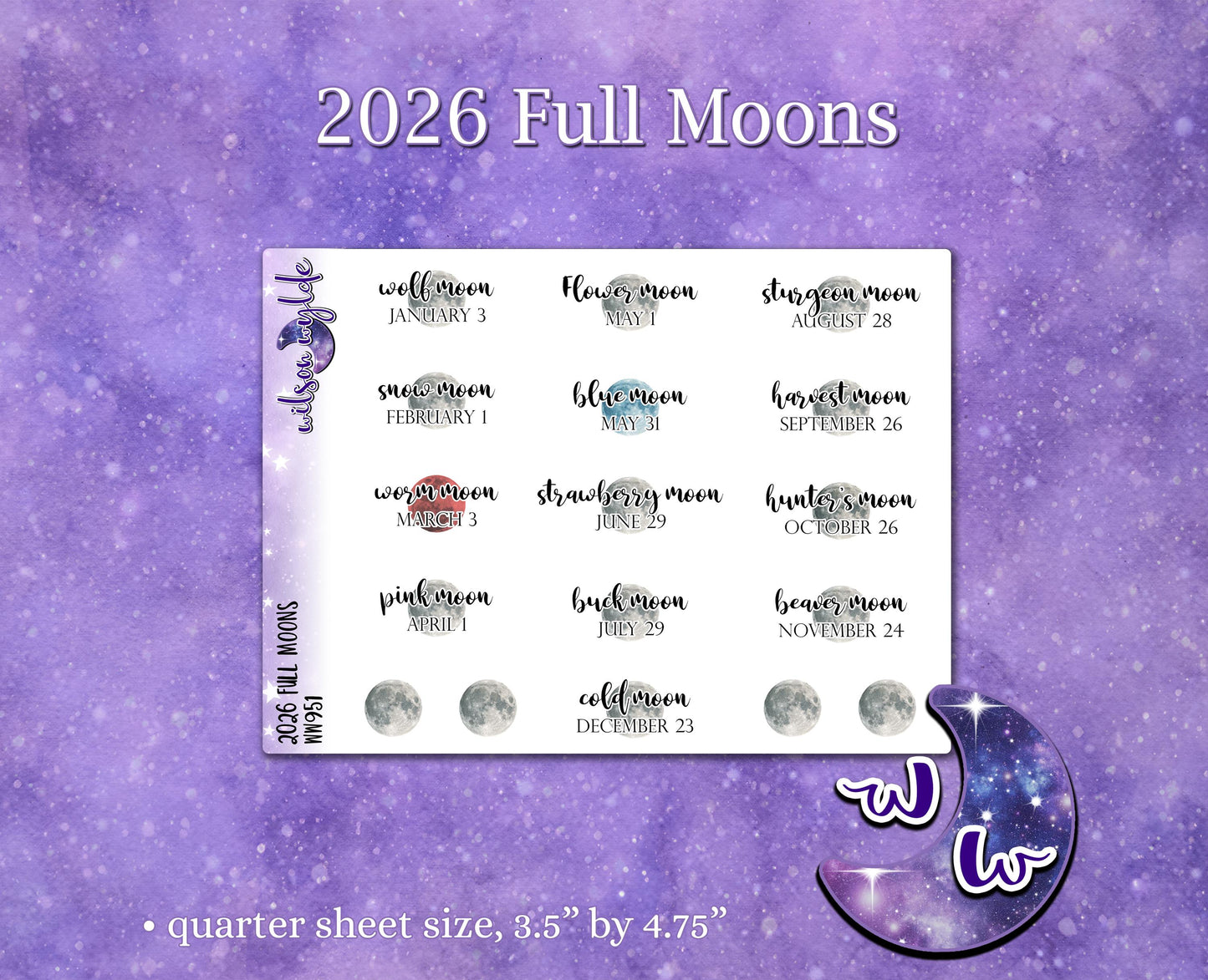 2026 Full Moon names planner stickers, WW951