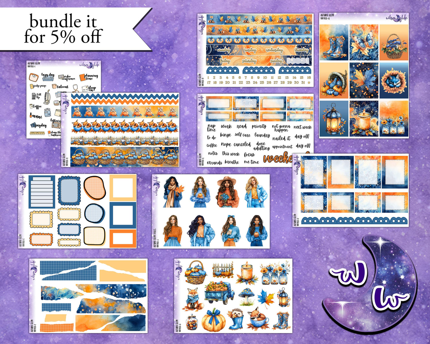 Autumn Glow weekly sticker kit, STANDARD VERTICAL format, a la carte and bundle options. WW956